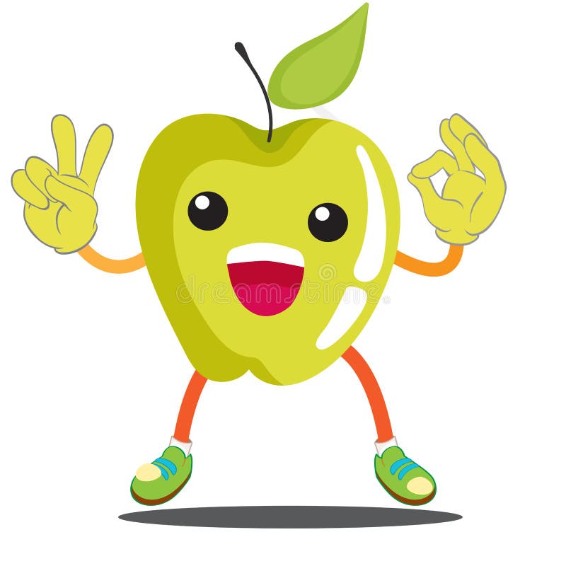 Cute Green Apple Fruit Cartoon Face Mascot Character Vector Design