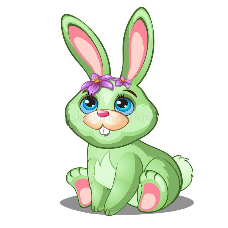 Cute Green Bunny with Flowers and Blue Eyes Stock Vector - Illustration of  animal, concept: 78207880