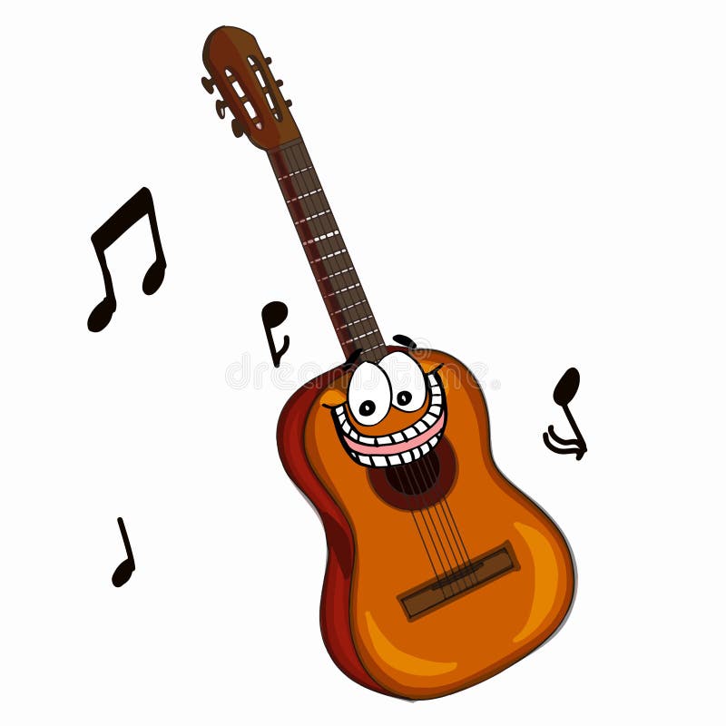 Cute Guitar Cartoon and White Background Stock Vector - Illustration of