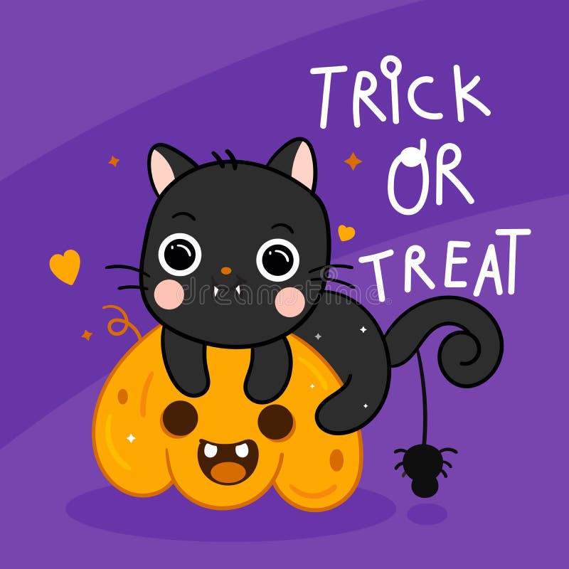 Cute Halloween cat vector and spider with pumpkin cartoon, Pretty kitty stock illustration Cute Halloween cat vector and spider with pumpkin cartoon, Pretty kitty stock illustration