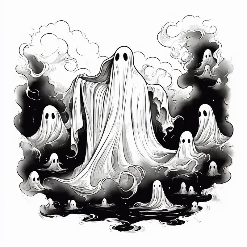 Cute Halloween Ghost Drawing with a Simple Design Stock Illustration