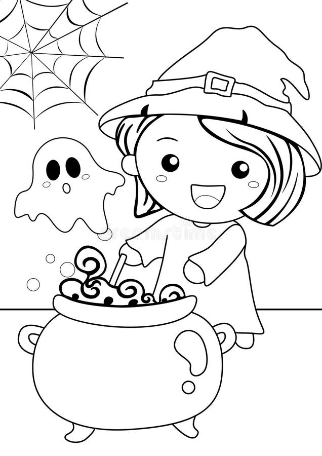 Halloween Coloring Set With Beautiful Witch Girls In Costumes Mystic  Animals And Scary Objects Stock Illustration - Download Image Now - iStock