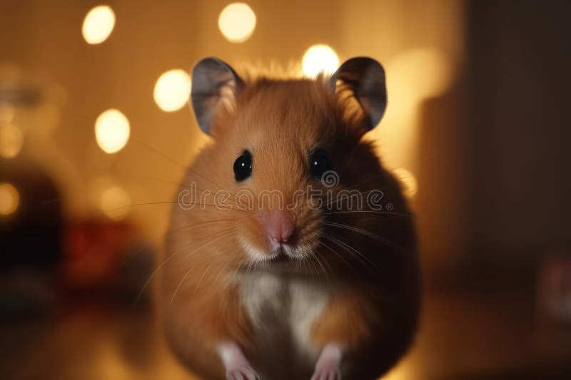 A Cute Hamster Stands Upright and Looks Excitedly into the Camera
