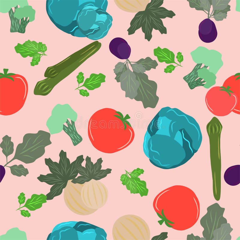 Cute Hand Draw of Vegetables and Salads Background Pattern Seamless