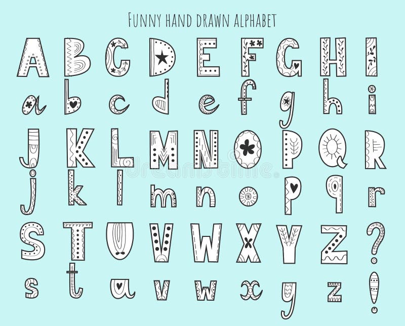 Cute hand drawn alphabet. Vector letters set. Scandinavian style with decorations. royalty free illustration Cute hand drawn alphabet. Vector letters set. Scandinavian style with decorations. royalty free illustration