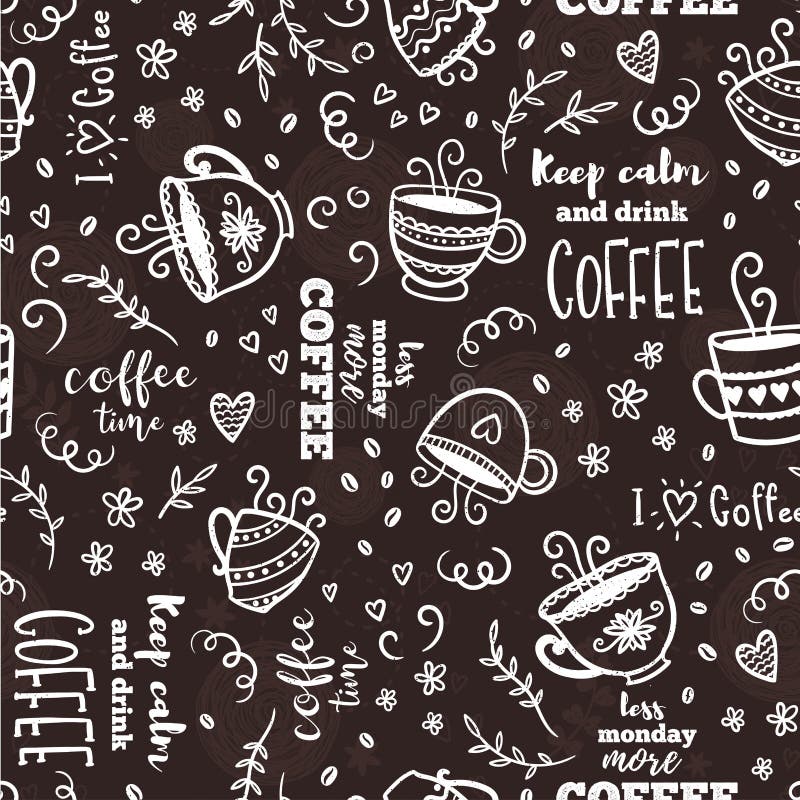 Cute Hand Drawn Coffee Cups Seamless Pattern Doodle Background Great for  Textiles Banners Wallpapers Wrapping  Vector Design Stock Vector   Illustration of icon brown 170105509