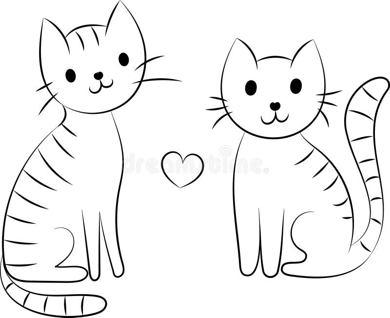 Cute Hand Drawn Doodle Cats Funny Kittens Collection - Simple funny cute doodle cats, line outline icons set royalty free illustration