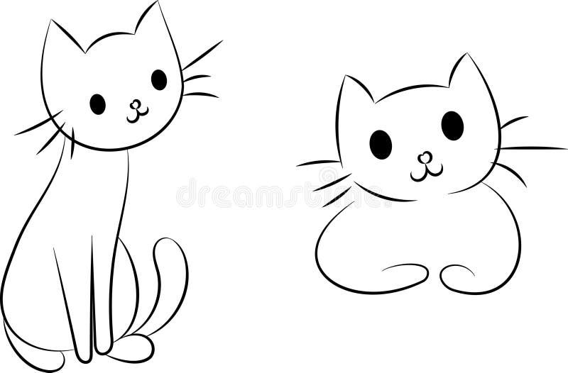 Cute Hand Drawn Doodle Cats Funny Kittens Collection - Simple funny cute doodle cats, line outline icons set stock illustration