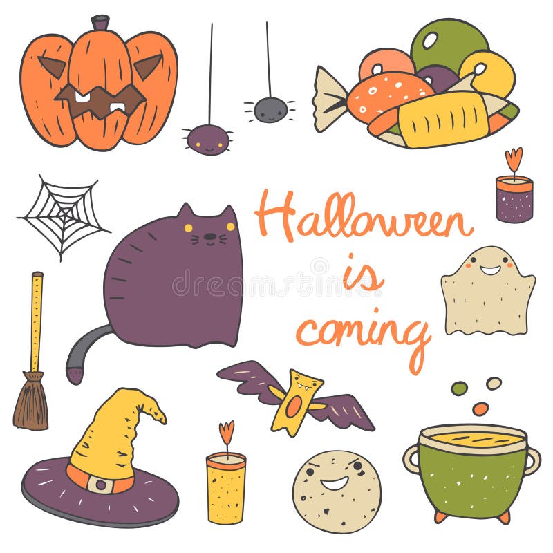 Cute hand drawn doodle halloween objects vector illustration
