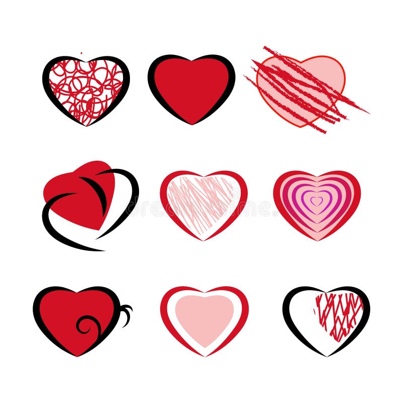 Cute Hand Drawn Hearts Icon Vector Set 6 Stock Vector Illustration Of