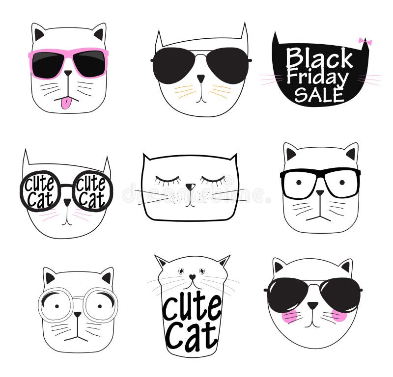 Cat with sunglasses cartoon character icon pack 21848947 Vector Art at  Vecteezy