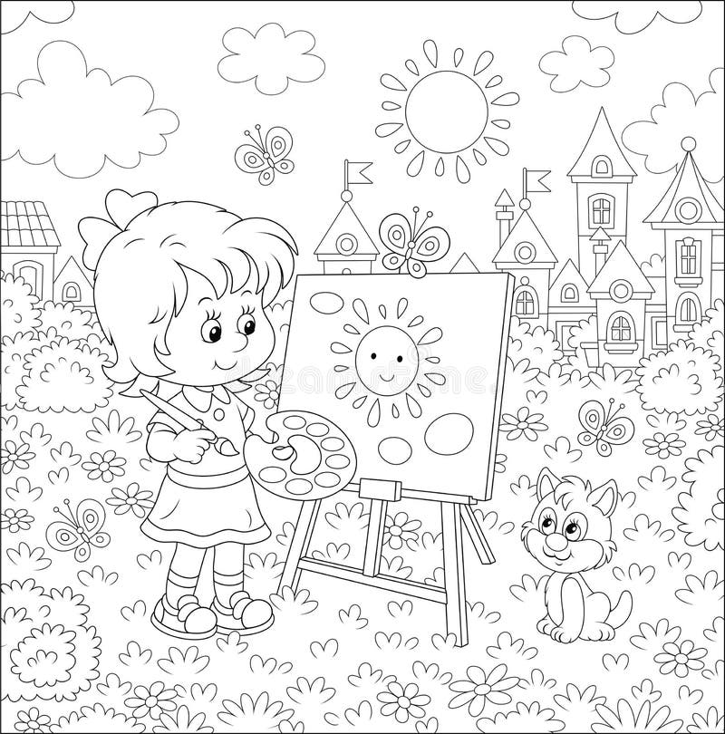 Coloring Page Easel Illustration Children Stock Illustration