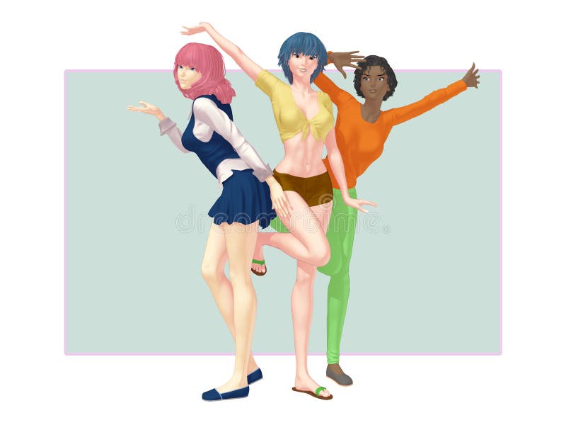 Cute Happy Anime Style Best Friends Forever Girlfriends Stock Illustration  - Illustration of happiness, girl: 125933597
