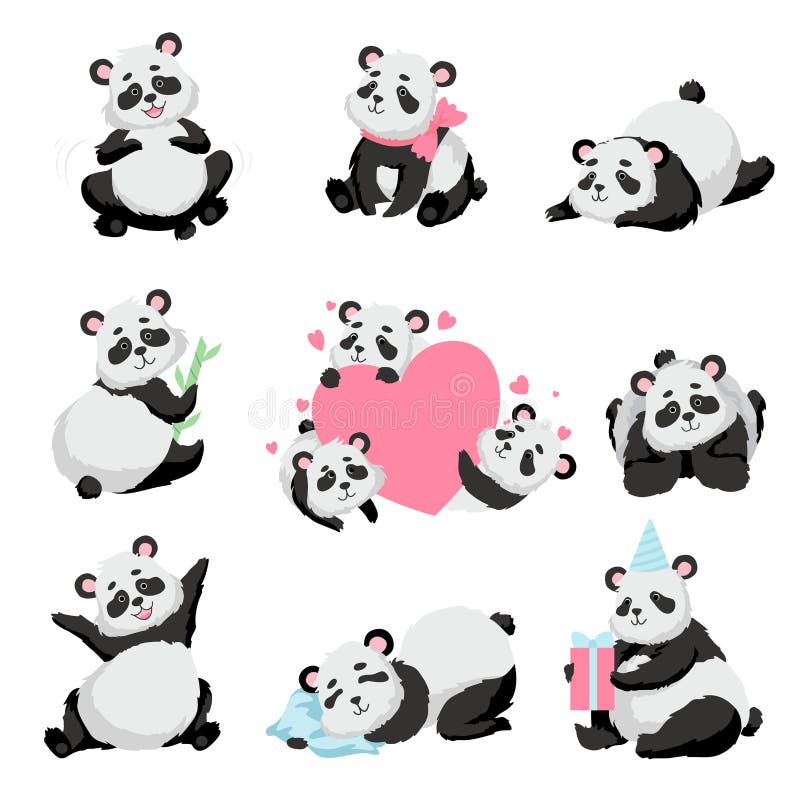 Cute Happy Baby Panda Bear Set, Lovely Animal Character Panda in Different  Poses Vector Illustration Stock Vector - Illustration of chinese, lovely:  138527788