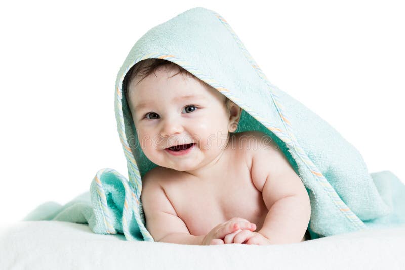 Cute happy baby in towel