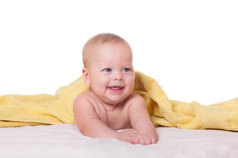 Cute happy baby in towel stock photo. Image of bath, lifestyle - 57091630