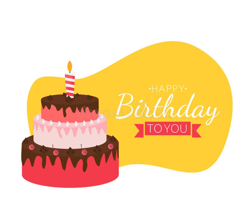 Cute Happy Birthday Background with Cake and Candles. Design Element ...