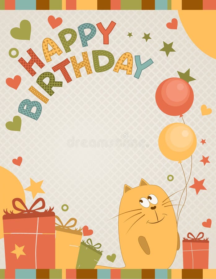 Cute happy birthday card a cat