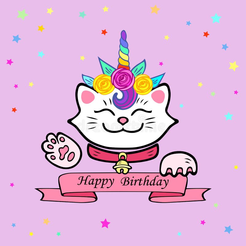 Happy Birthday Card Cat Smile Stock Illustration - Illustration of ...