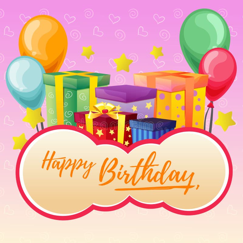 Cute Happy Birthday Lettering with Balloon Stock Vector - Illustration ...