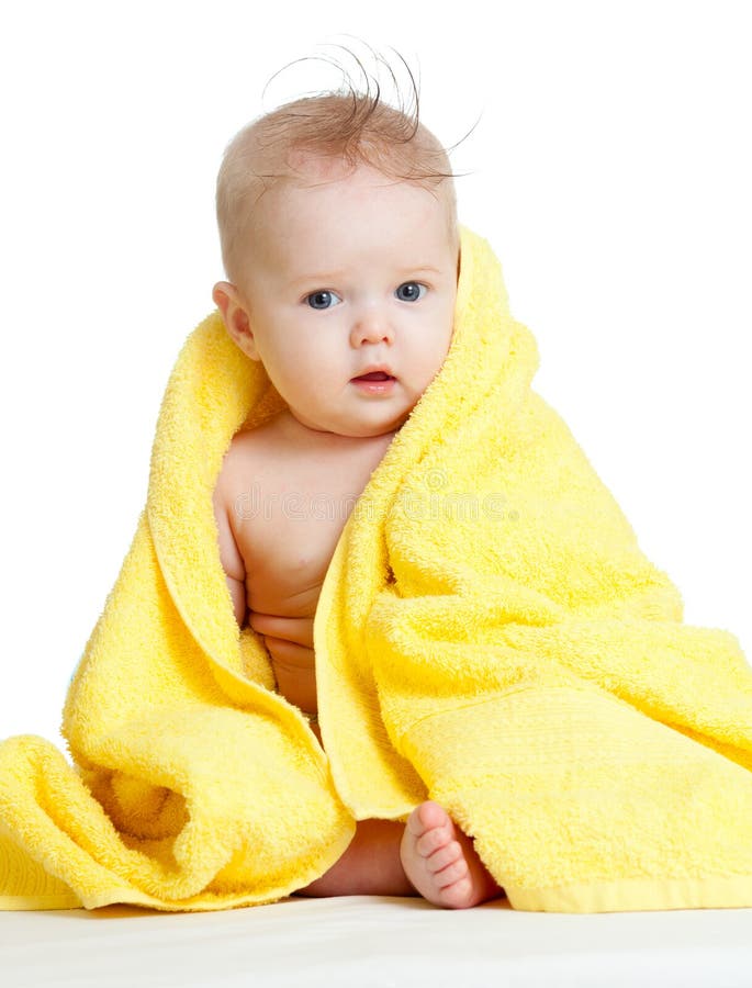 Cute Happy Blue-eyed Baby in Colorful Towel Stock Photo - Image of ...