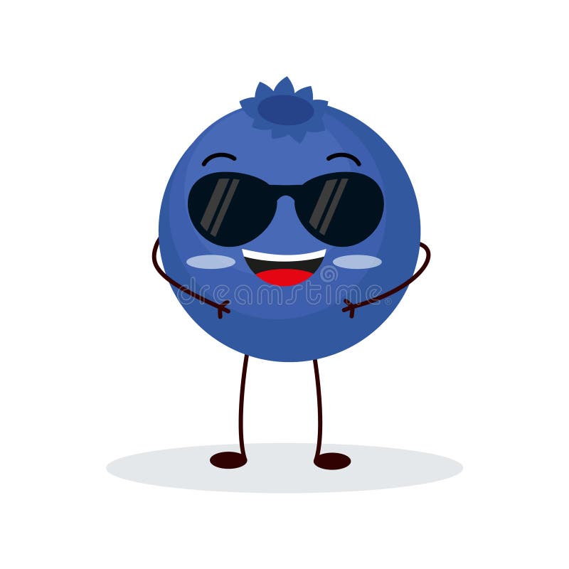 Cute Happy Blueberry Character. Funny Fruit Emoticon in Flat Style