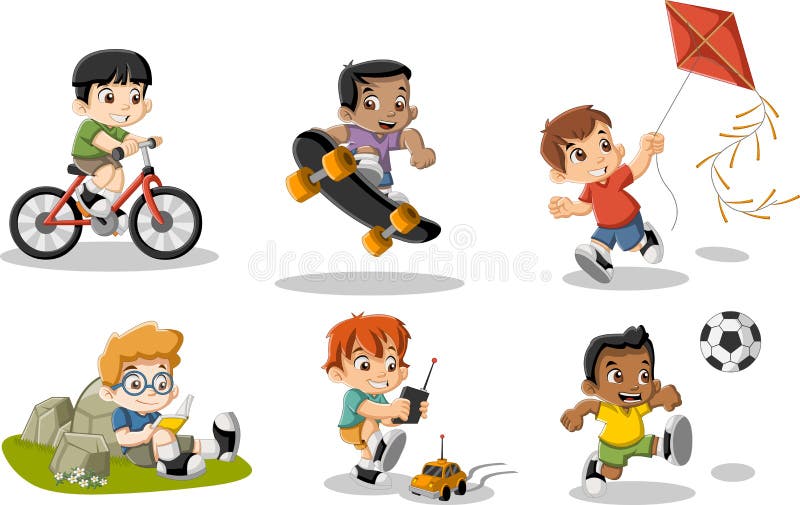 Cute happy cartoon boys playing. vector illustration Cute happy cartoon boys playing. vector illustration