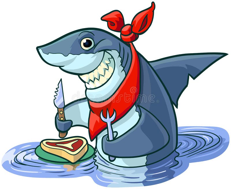 Cute Happy Cartoon Shark with Steak and Eating Utensils Stock Vector - Illustration of animal, marine: 78753222 Cute Happy Cartoon Shark with Steak and Eating Utensils Stock Vector - Illustration of animal, marine: 78753222