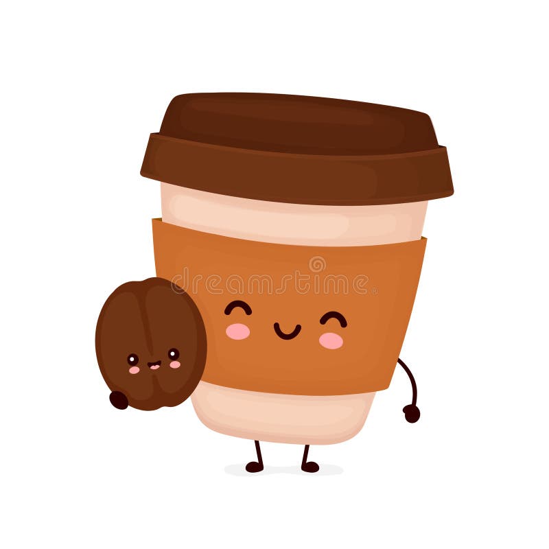 Cute Happy Coffee Paper Cup with Brown Bean Stock Vector - Illustration of  coffee, icon: 171830386