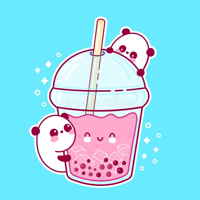 Cute Happy Funny Bubble Tea Cup and Pandas Stock Vector - Illustration ...