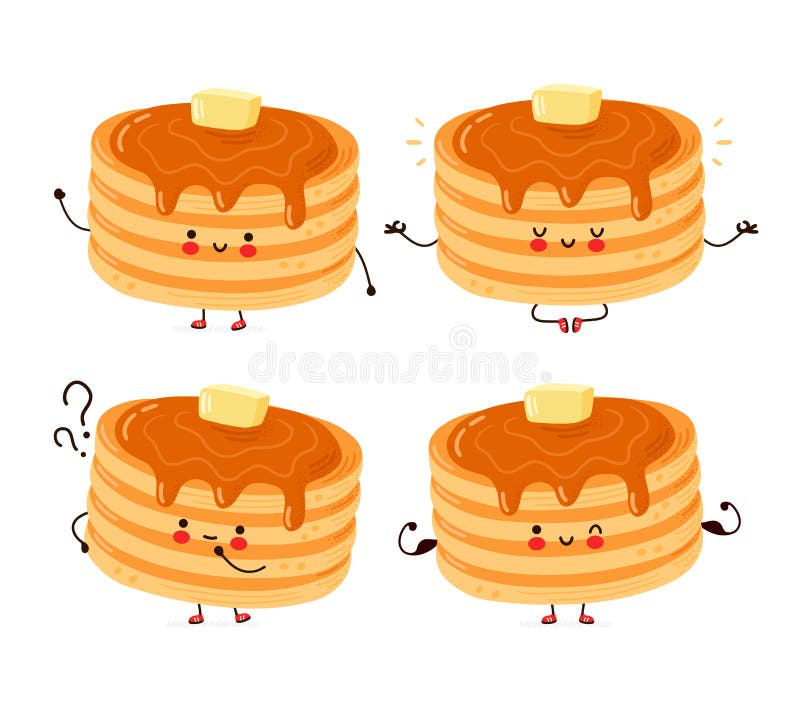 Cute Happy Funny Pancakes Set Collection Stock Vector - Illustration of ...
