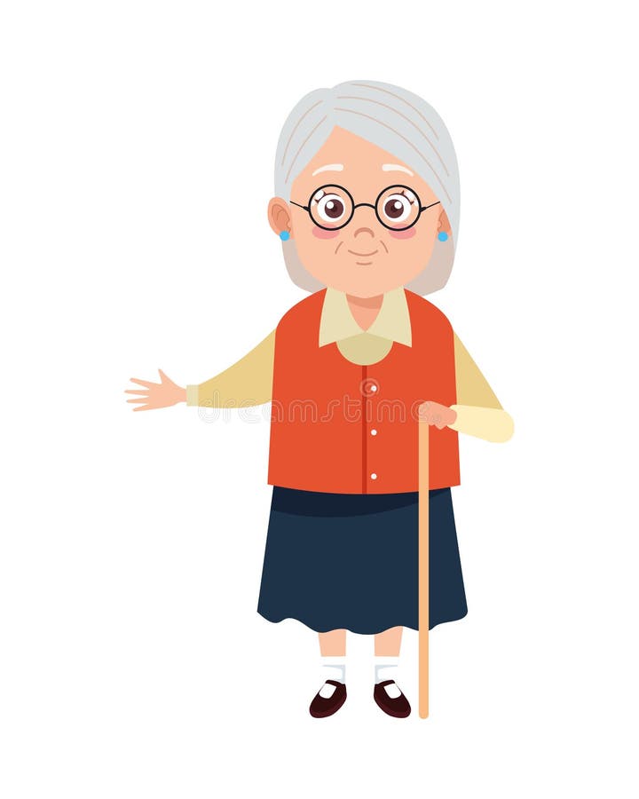 Cute Happy Grandmother with Cane Avatar Character Stock Vector ...