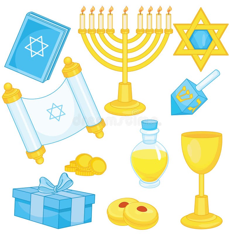 Set of Objects for Hanukkah Stock Vector - Illustration of light, card ...