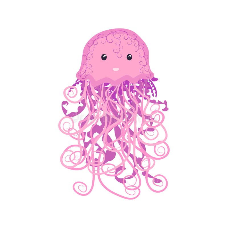 Cute Happy Jellyfish Cartoon Character Sea Animal. Summer Time Stock ...