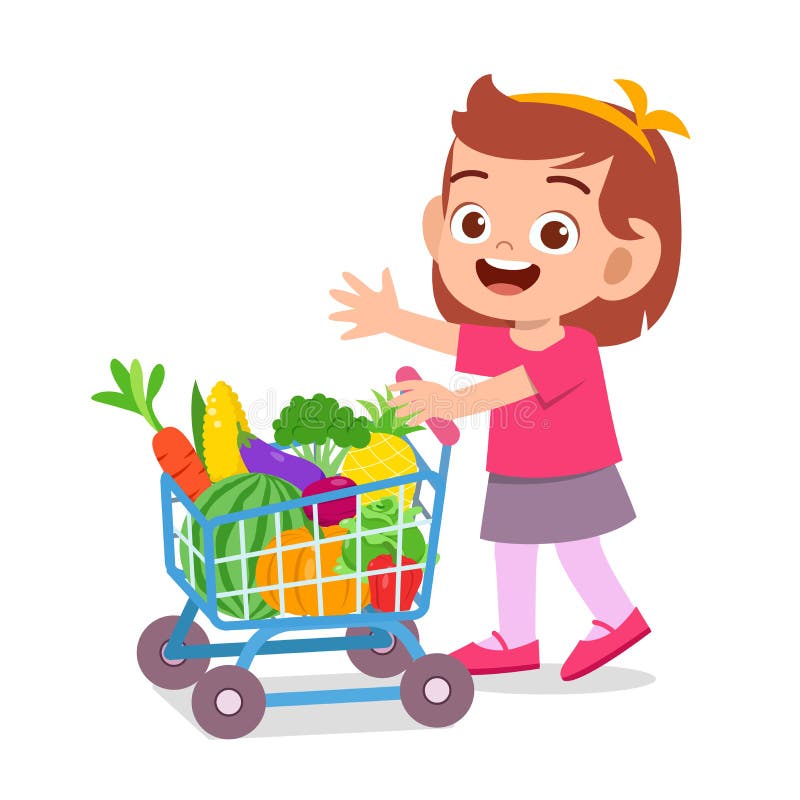 Cute Happy Kid Harvest Fruit and Vegetable Stock Vector - Illustration ...