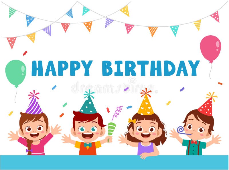 Cute Happy Kids Greeting Card Celebrate Birthday Stock Illustration ...