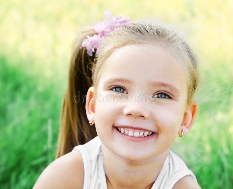 Cute Happy Little Girl on the Meadow Stock Image - Image of adorable ...