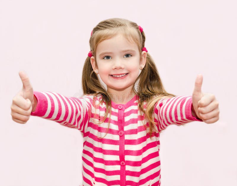 Cute Happy Little Girl with Thumbs Up Stock Photo - Image of