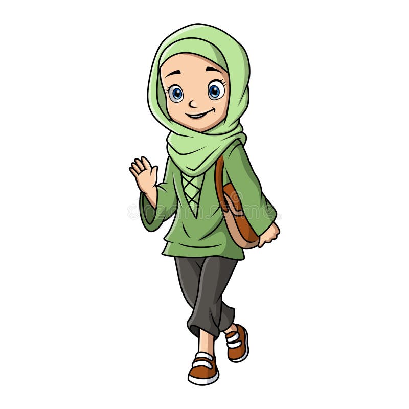 Cute Happy Muslim Girl Cartoon Stock Vector - Illustration of cheerful ...