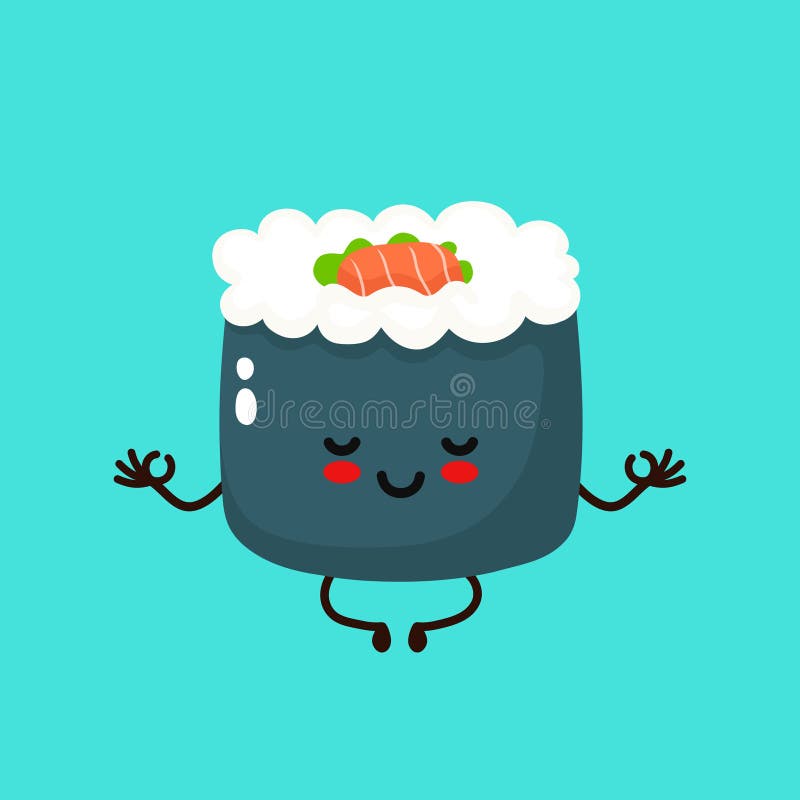 Cute Happy Smiling Sushi,roll Meditate Stock Vector - Illustration of ...