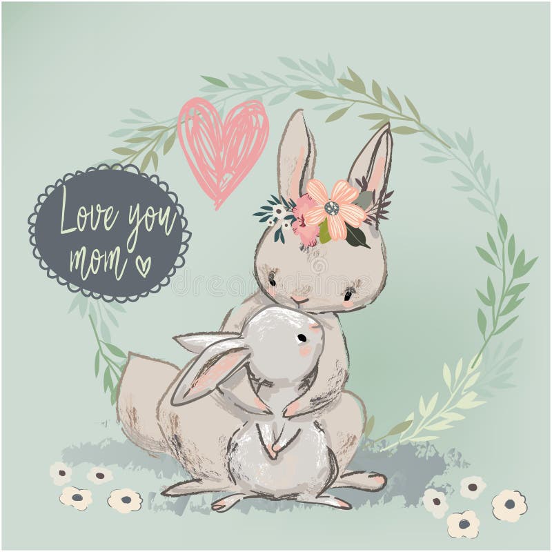 Cute Hares Couple with Children Stock Vector - Illustration of bunny ...