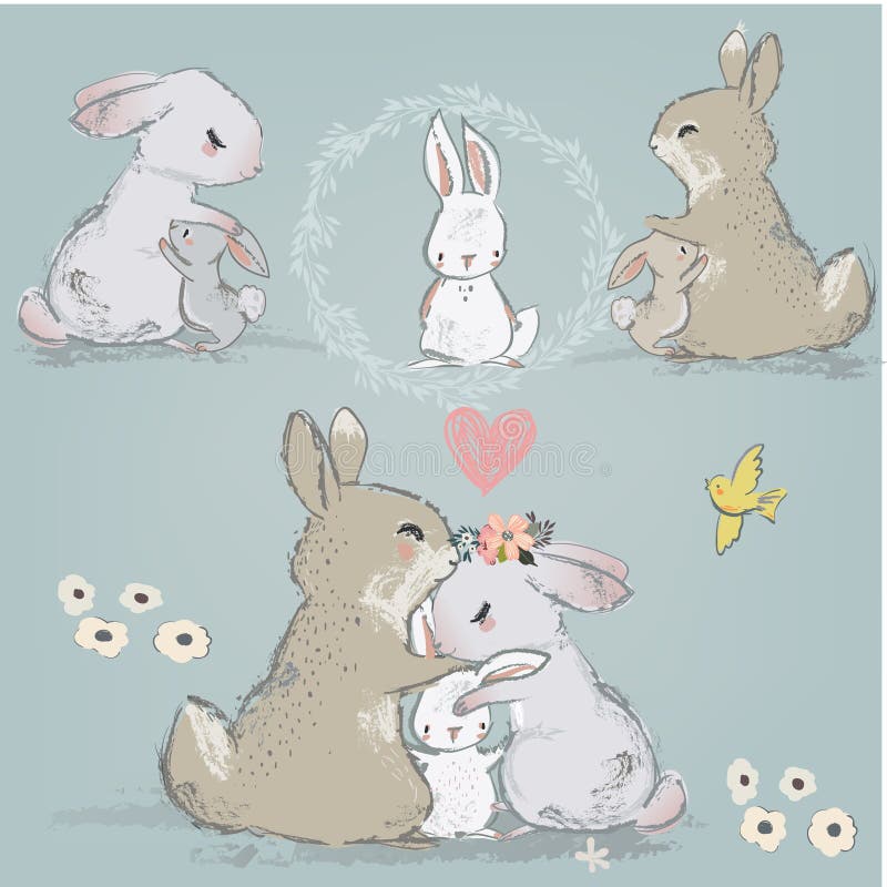Download Cute Hares Couple With Children Stock Vector ...
