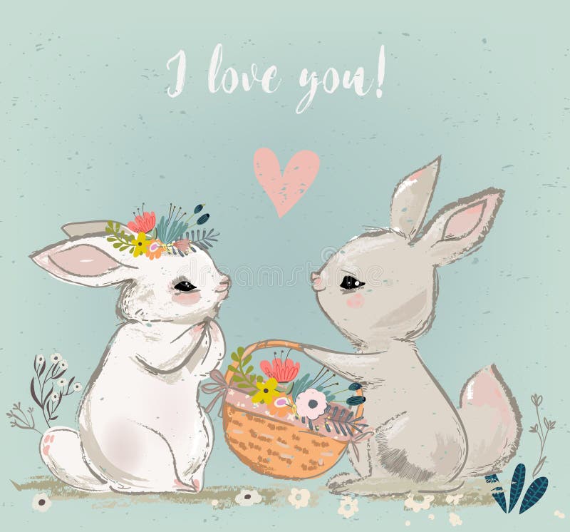 Download Cute Hares Couple With Children Stock Vector ...