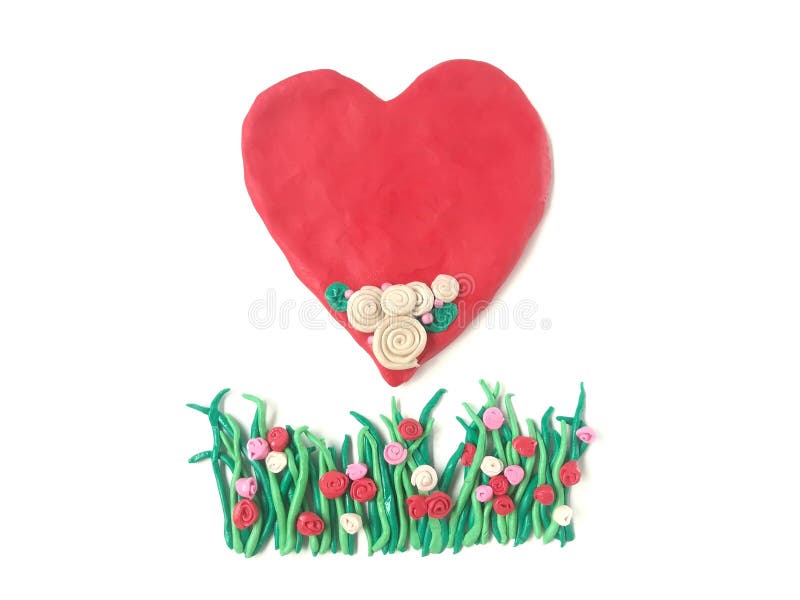 Cute heart and grasses plasticine clay, beautiful flower dough, love and care nature