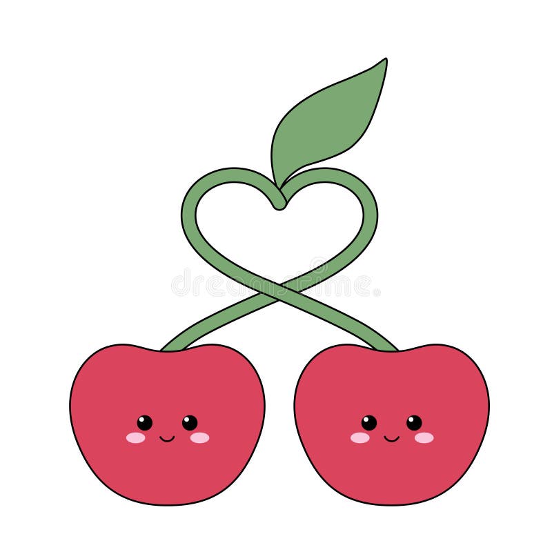 Cherry hearts in paper cut style. Couple of berries illustration