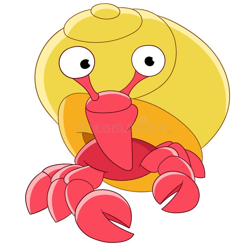 Cute Hermit Crab Cartoon Hand Drawn Style Stock Illustration