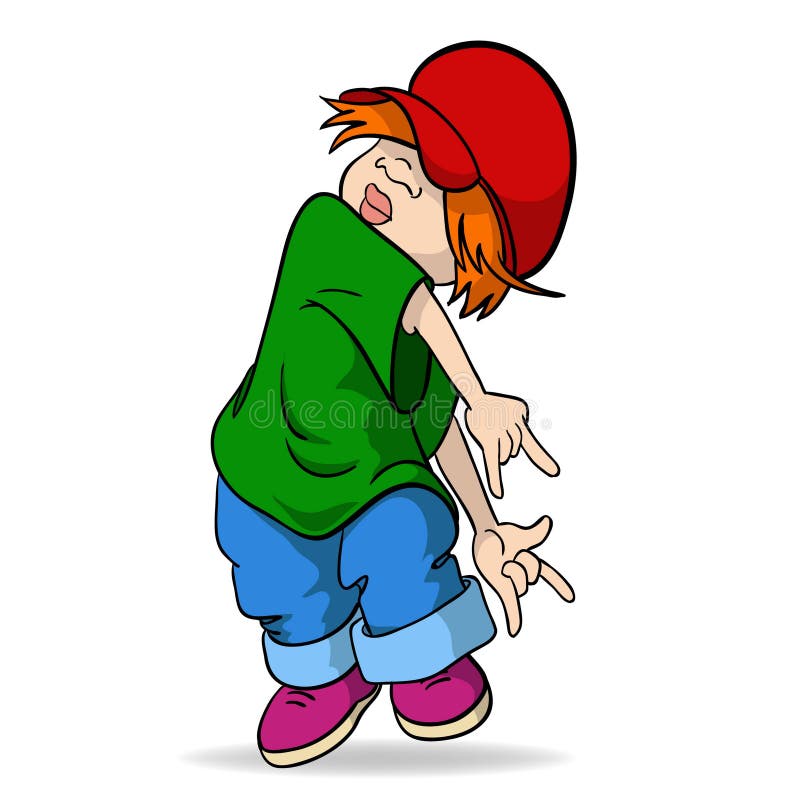 Cute hip-hop cartoon girl in red hat