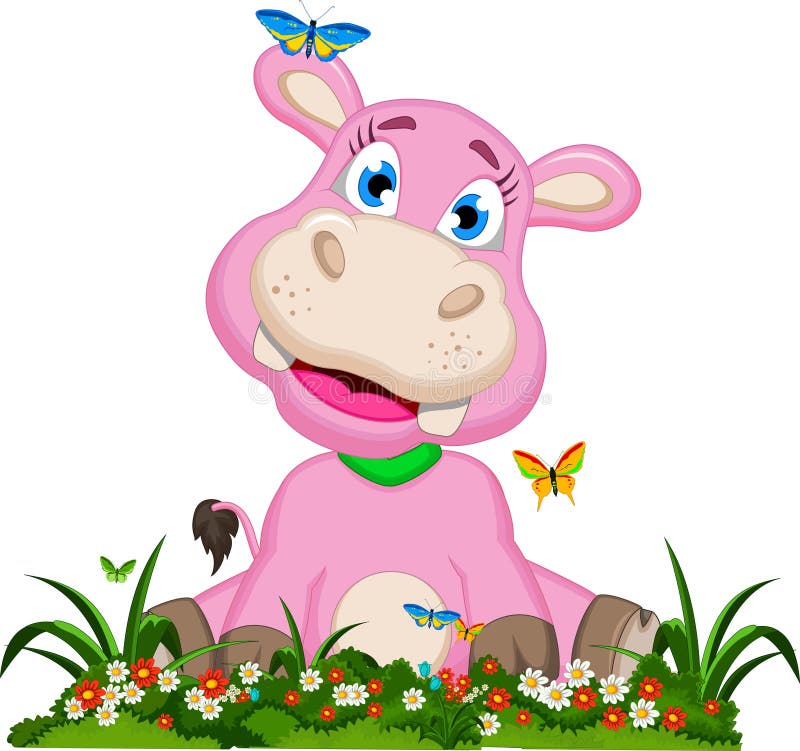 Cute hippo cartoon with flowers