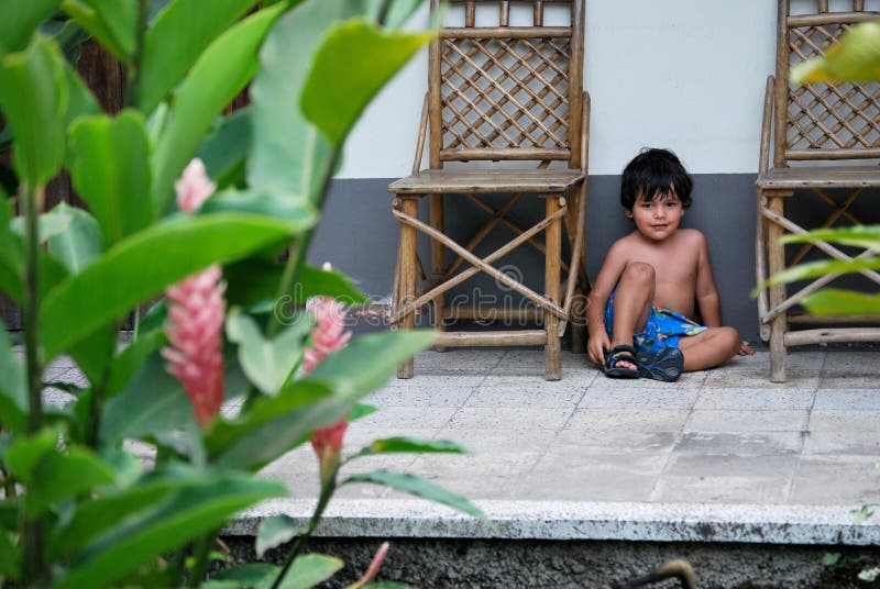 Cute Hispanic boy in time out