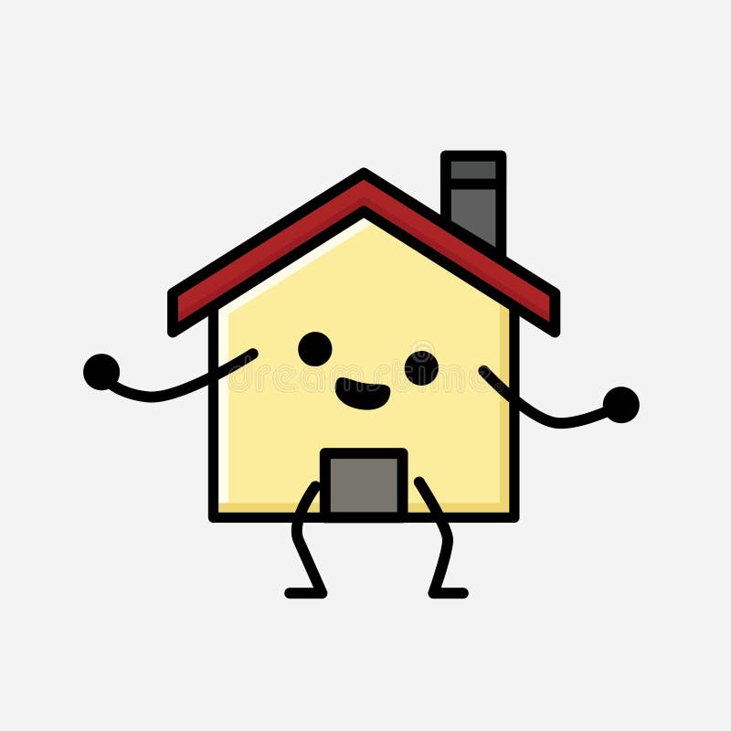 Cute House Mascot Vector Character in Flat Design Style Stock Vector